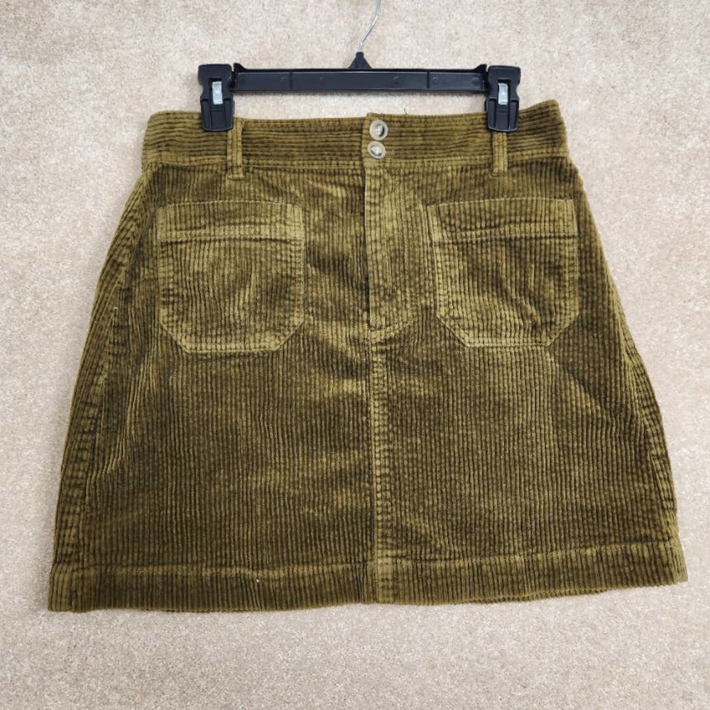Madewell Olive Green Corduroy Zip Fly Pocket A-Line Mini Skirt Women's Size 6